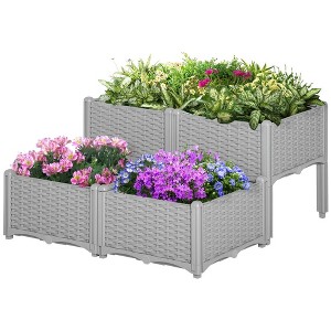Resenkos Patio Planting Bed, Raised Garden Bed,4-Piece Raised Garden Bed with Legs, Self-Watering Planter Box Raised Bed, Gray - 1 of 4