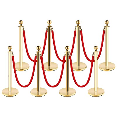 Stanchion Post with Velvet Rope, VIP Stanchion Queue Pole Barrier Posts, Red Carpet Stanchion Set