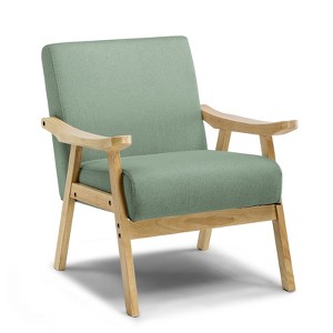 COMHOMA Mid-Century Accent Chair, Modern Upholstered Living Room Chairs with Solid Wood Armrest - 1 of 4