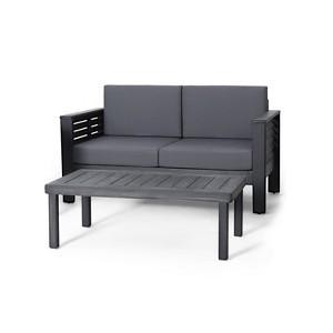 Dexmalle Acacia Wood Outdoor Loveseat and Coffee Table Set with Cushions - 1 of 4