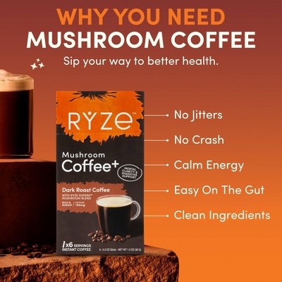 RYZE Dark Roast Mushroom Coffee Sticks - 1.2oz/6ct