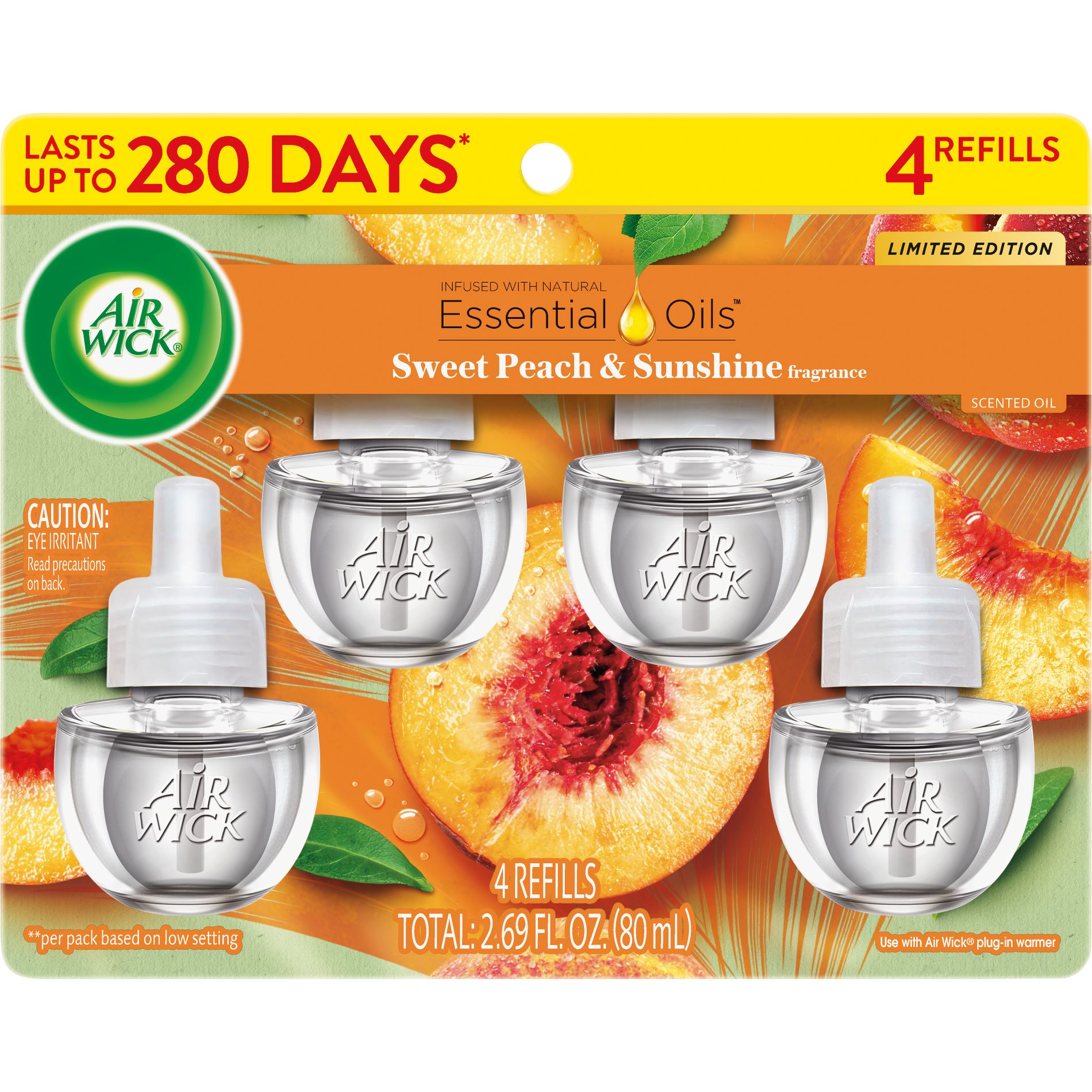 Air Wick Scented Oil Air Freshener Refills - Sweet Peach & Sunshine - 4pk: Electric, Oil-Based