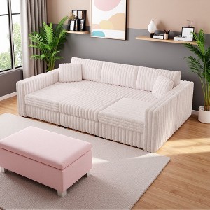 106.3" Convertible Sectional Sofa with Hydraulic Lift Storage Ottoman, Rabbit Plush - 1 of 4