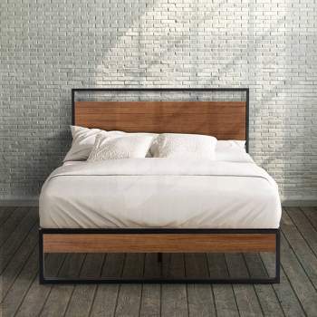 King Bamboo and Metal Platform Bed Frame Black - Zinus