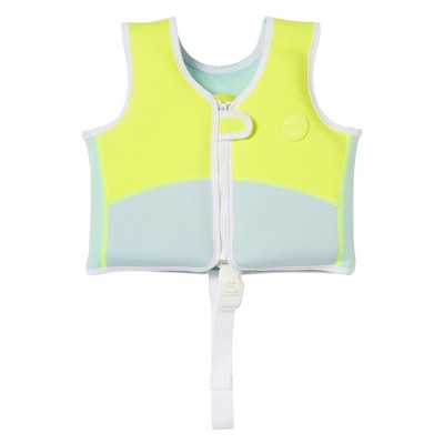 Sunnylife Kids Swim Vest 1-2 - Salty The Shark, Aqua Neon Yellow, 33lb Cap
