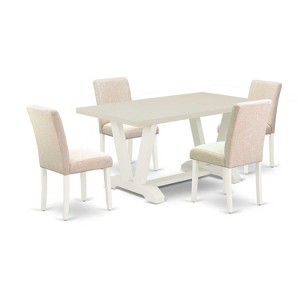 HomeStock 5-Pc Rectangle Natural Oak Finish Solid Wood Top Dining Table with 4 Parson Chair - 1 of 4