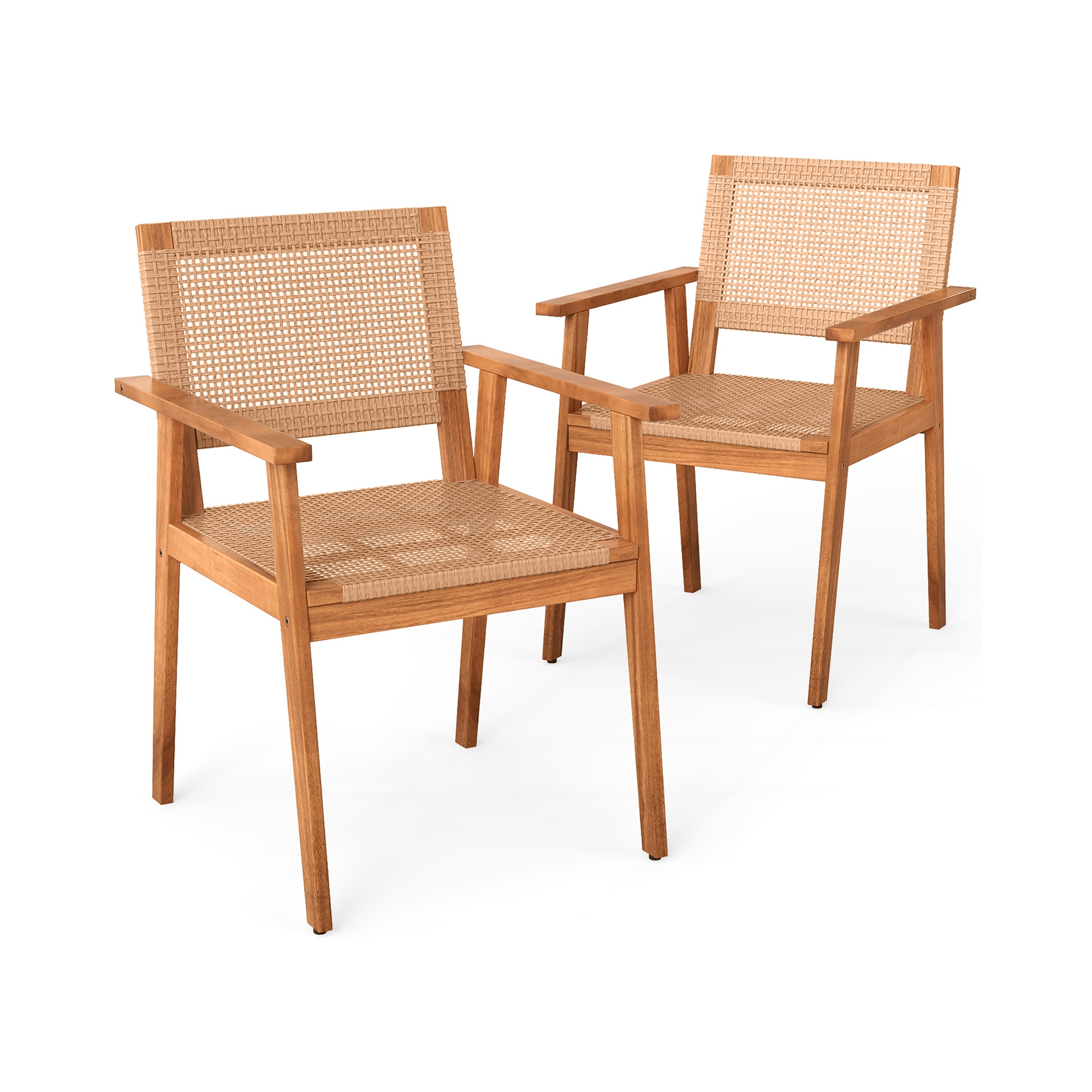 Costway Acacia Wood Outdoor Dining Chairs Set of 2 w/Backrests & Armrests for Backyard