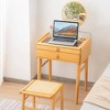 Tangkula Vanity Table Set Bamboo Makeup Dressing Desk Stool Tempered Glass Tabletop - 4 of 4