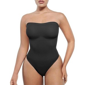 SHAPELLX Women's Shapewear Bodysuits Tummy Control Butt Lifter Body Shaper Strapless Seamless Mid Thigh Jumpsuit Tops—Black 38 - 1 of 3
