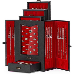 Jewelry Organizer with Transparent Window Necklace Hooks Jewelry Box for Necklaces Rings Earrings Bracelets - 1 of 4