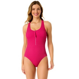 Anne Cole Women's Live In Color Textured Scoop Neck Front Racerback One Piece Swimsuit - 1 of 4