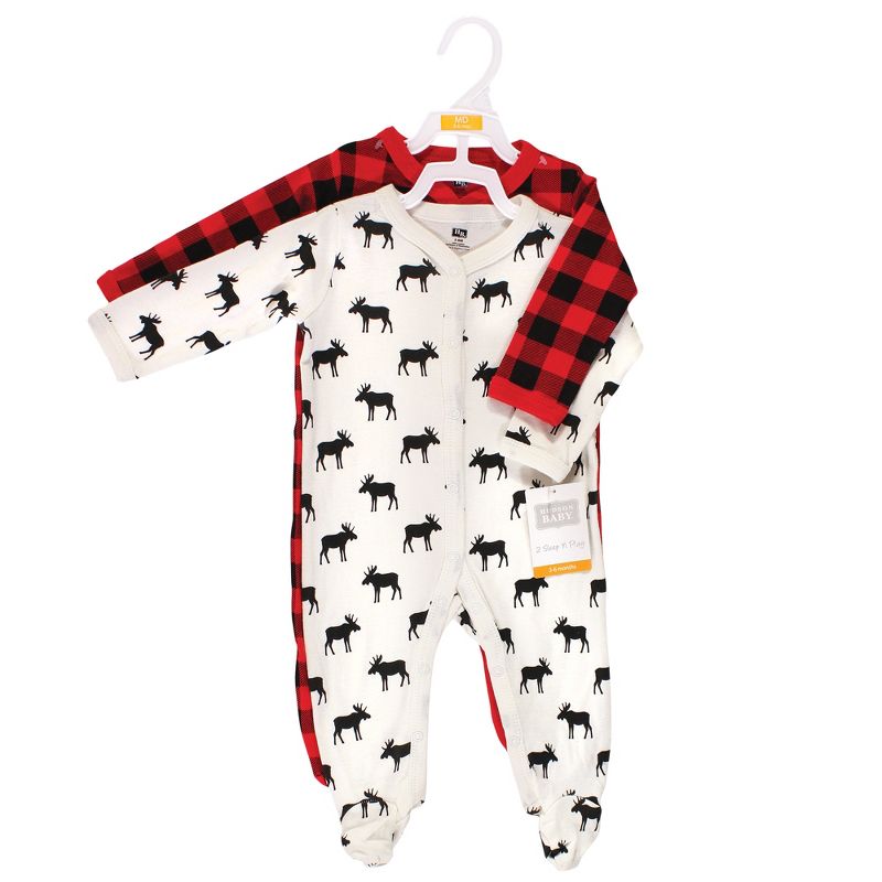 Hudson Baby Infant Boy Cotton Snap Sleep and Play 2pk, Plaid Moose, 3 of 6