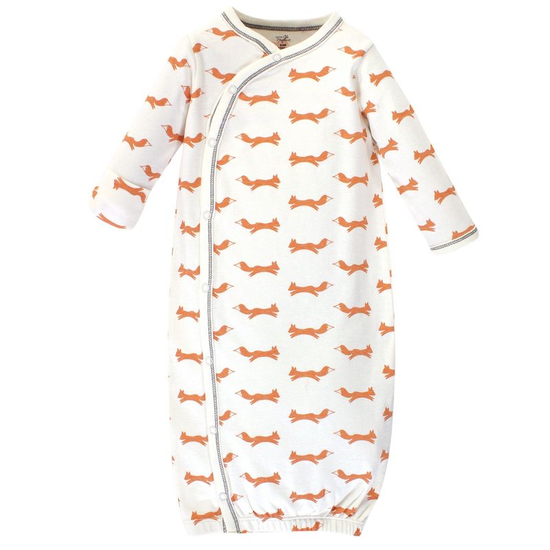 Touched by Nature Baby Organic Cotton Side-Closure Snap Long-Sleeve Gowns 3pk, Fox, 5 of 6