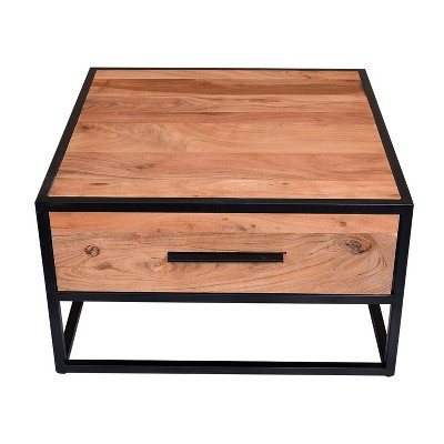 Two-Tone Mango Wood Storage Bedside End Table with 1 Drawer Brown/Black - The Urban Port