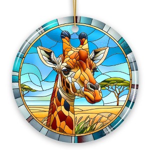 Giraffe Rendezvous Stained Glass Style Ceramic Ornament, African Animals Christmas Gift and Decor| OrnamentallyYou - 1 of 4