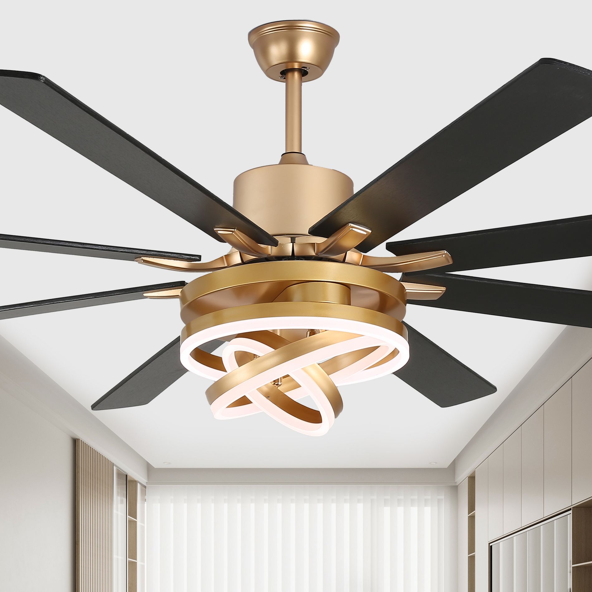 Bella Depot 72" Gold Modern Large Ceiling Fan with Dimmable Light and Remote, 6-speed Reversible DIY Shade Ceiling Fan