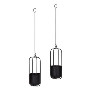 Kate and Laurel Nobrey  Metal Hanging Planter, 2 Piece, Black - 1 of 4