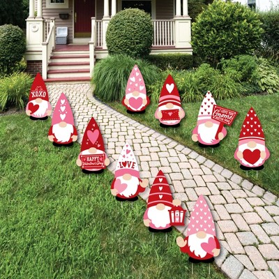 Big Dot of Happiness Valentine Gnomes - Lawn Decorations - Outdoor Valentine’s Day Party Yard Decorations - 10 Piece