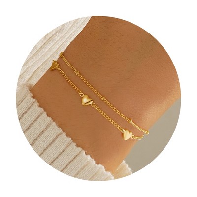 Turandoss 2PCS Gold Bracelet for Women Girls - Dainty 18K Gold Chain Bracelet Stack for Kids, Layered Bracelet Set, Christmas Gifts for Girls, 6+2In