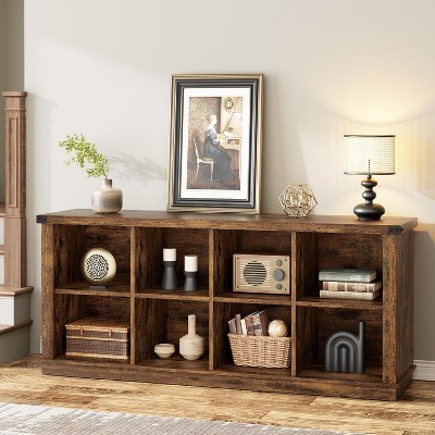 8 Cube Storage Organizer Bookshelf, Farmhouse Horizontal Bookcase, 62 Inch Wood Storage Bookcase for Entryway, for Living Room