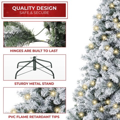 7.5ft Pre-Lit Snow-Flocked White Pine Christmas Tree with Metal Stand