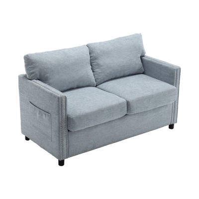 NicBex Loveseat Sofa with Soft Cushion and Side Pocket Modern Upholstered 2 Seater Loveseat Couch for Living Room,Bedroom,Blue