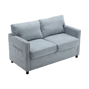 NicBex Loveseat Sofa with Soft Cushion and Side Pocket Modern Upholstered 2 Seater Loveseat Couch for Living Room,Bedroom,Blue - 1 of 4