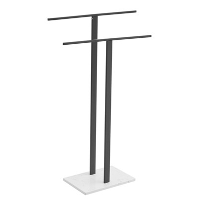 2-Tier Standing Towel Rack with Marble Base for Bathroom Floor Double-T Tall Bath Towel Sheet Holder