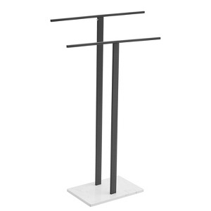2-Tier Standing Towel Rack with Marble Base for Bathroom Floor Double-T Tall Bath Towel Sheet Holder - 1 of 4