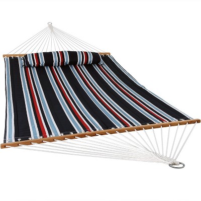 Sunnydaze Heavy Duty 450-Pound Capacity Quilted Fabric Hammock Two-Person with Spreader Bars - Nautical Stripe