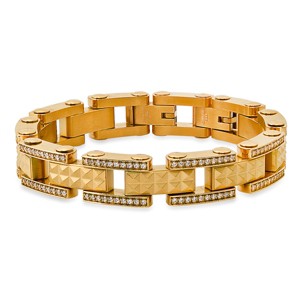 Steeltime Men's 18k gold plated stainless steel and simulated diamonds pyramid stud pattern link bracelet. Color Options: Silver, Gold - 1 of 4