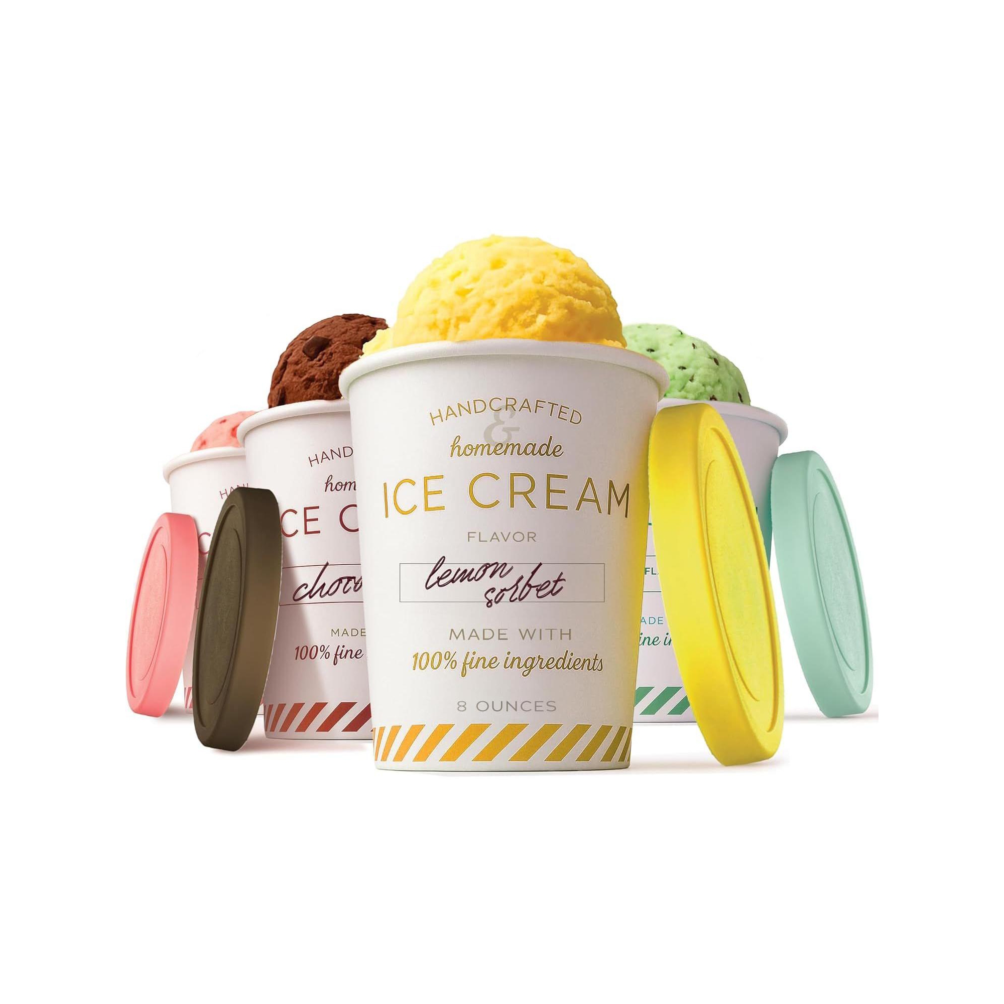 Stock Your Home 8 oz Ice Cream Containers with Airtight Silicone Lids 4 Pack Reusable Half Pint Containers for Gelato Sorbet Frozen Yogurt