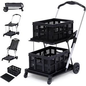 Folding Shopping Cart with Wheels, 2 Baskets Multi Use Functional Collapsible Carts with Storage Gate, Mobile Folding Trolley - 1 of 4