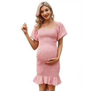 Maternity Dress Square neck full-body embracing lotleaf sleeve maternity dress - 1 of 1
