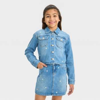 Girls' Embroidered Daisies Jean Jacket - Cat & Jack™ Light Wash