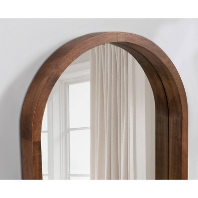 Hutton Modern Farmhouse Full-Length Arched Wood Mirror in Rustic Brown