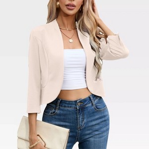 Womens 3/4 Sleeve Blazer Jacket Open Front Cropped Business Blazer Figure Flattering Jacket Pelplum Jackets - 1 of 4