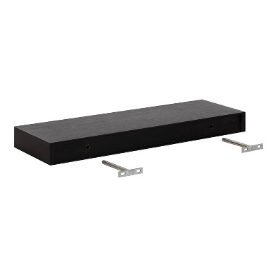 Havlock Black Solid Wood Floating Wall Shelves, Set of 2