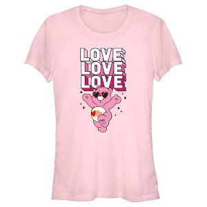 Juniors Womens Care Bears Valentine's Day Love-a-lot Bear Love Sunglasses T-Shirt - 1 of 4