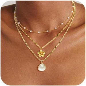 Summit Adventure Gold Layered Necklace Set, Dainty Stackable Seashell & Pearl Choker for Women, Waterproof Jewelry Gift - 1 of 4