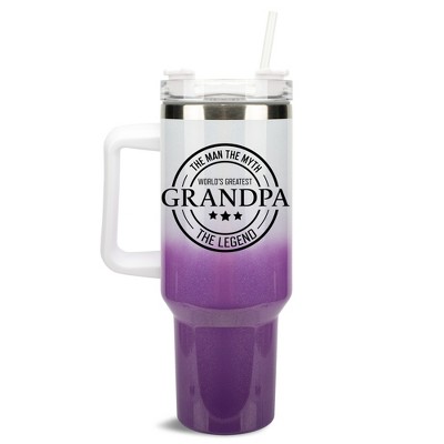 Elanze Designs World's Greatest Grandpa Myth Legend 40 oz. Stainless Steel, Large Water Bottle Coffee Mug, Spill & Leak Resistant, Thermal Travel