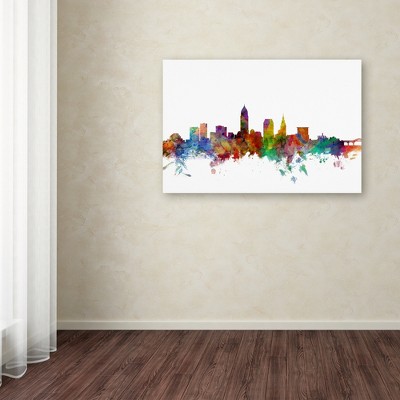 Michael Tompsett Colorful Watercolor Cleveland Skyline Canvas Art 12'' x 19''