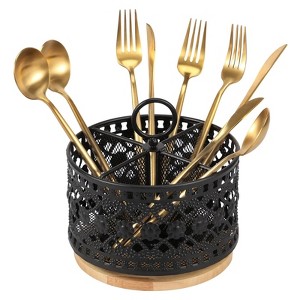 LunaLulinlk 360° Rotating Metal Utensil Holder for Countertop, 4 Compartment Silverware Organizer, Black - 1 of 4