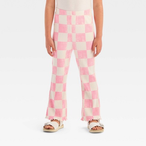 Grayson Mini Toddler Girls' Ribbed Checkered Flare Pants - Pink 12M