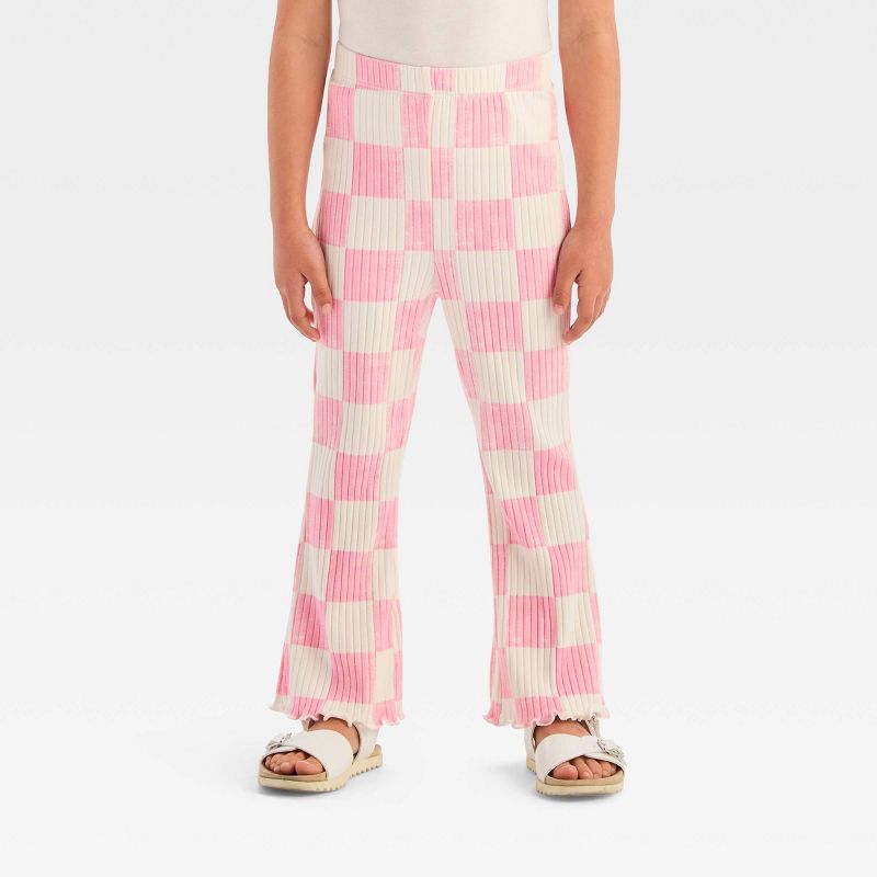 Grayson Mini Toddler Girls' Ribbed Checkered Flare Pants, 1 of 4