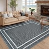 Washable Modern Living Room Rugs, Bordered Non Slip Geometric Area Rug for Bedroom, Soft Low Pile Throw Dining Room Carpet - 2 of 4