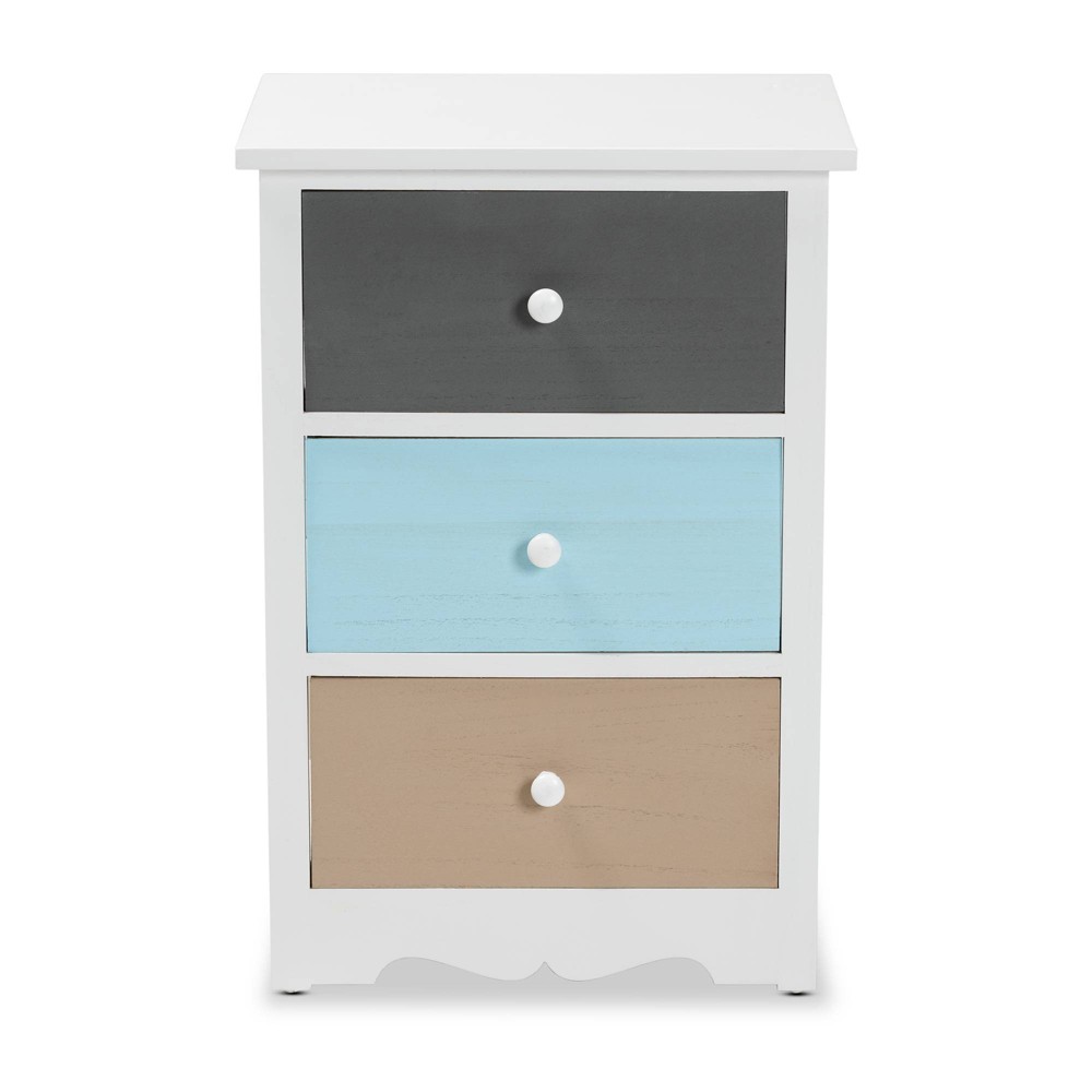 Kalila Wood 3 Drawer Nightstand White - Baxton Studio: Modern Bedside Storage, Fully Assembled, Coastal Design