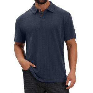 TATT 21 Men's Jacquard Texture Short Sleeve Button Down Collared Business Polo Shirt - 1 of 4