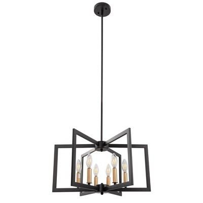 YANSUN 6-Light Black and Gold Pendant Light with E12 Sockets, Adjustable Modern Hanging Light for Dining Room and Foyer