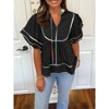 Imily Bela Women's Doll Shirt Top V-Neck Short Lantern Sleeve Blouse Cute Ruffle Flowing Summer Top - 4 of 4